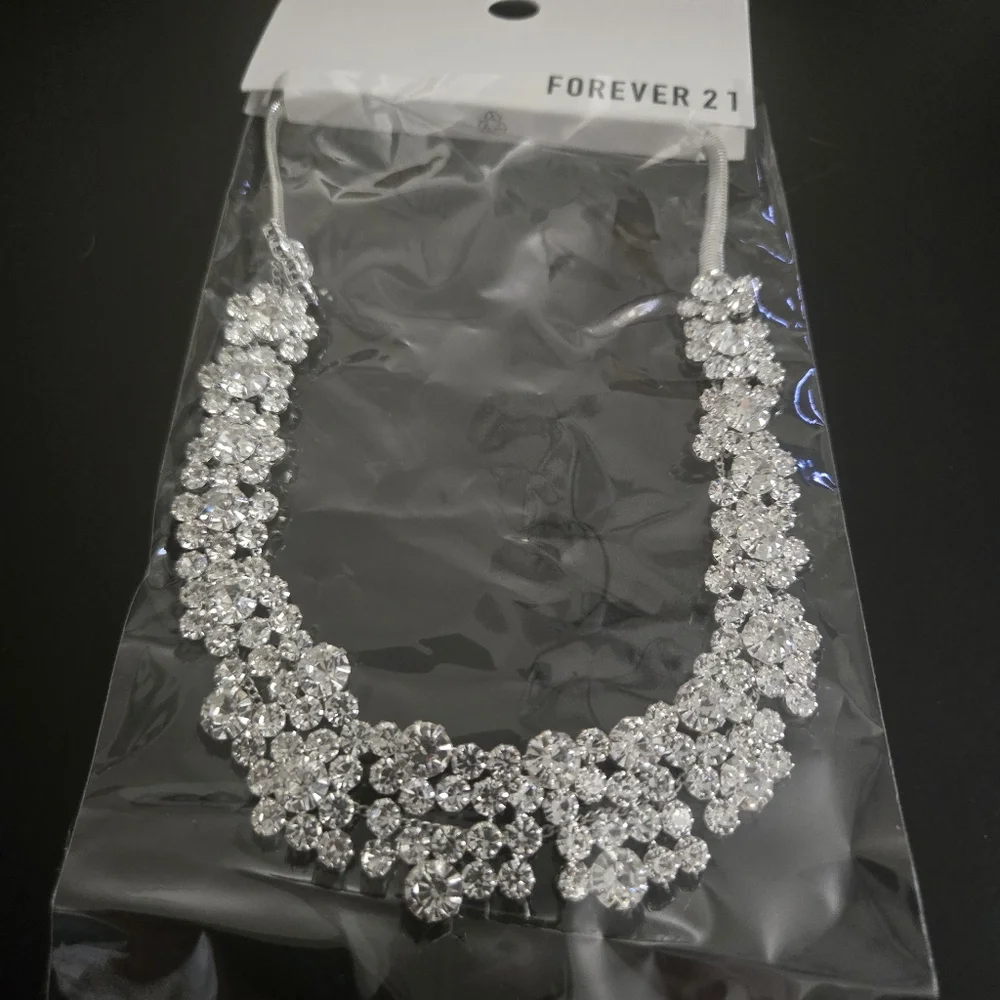 Silver Faux Crystal Statement Necklace | Formal Bridal Jewelry, Classic